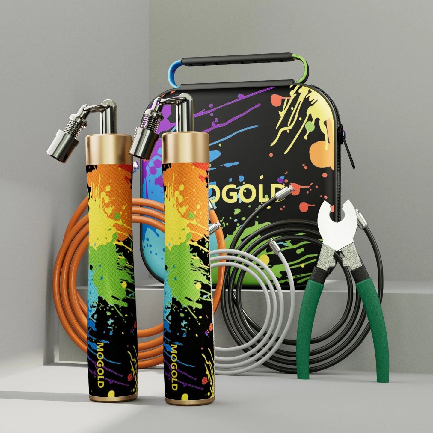 MOGOLD Graffiti Design Jump Rope Kit - 3-in-1 Adjustable Ropes for Speed, Fitness & Power Training