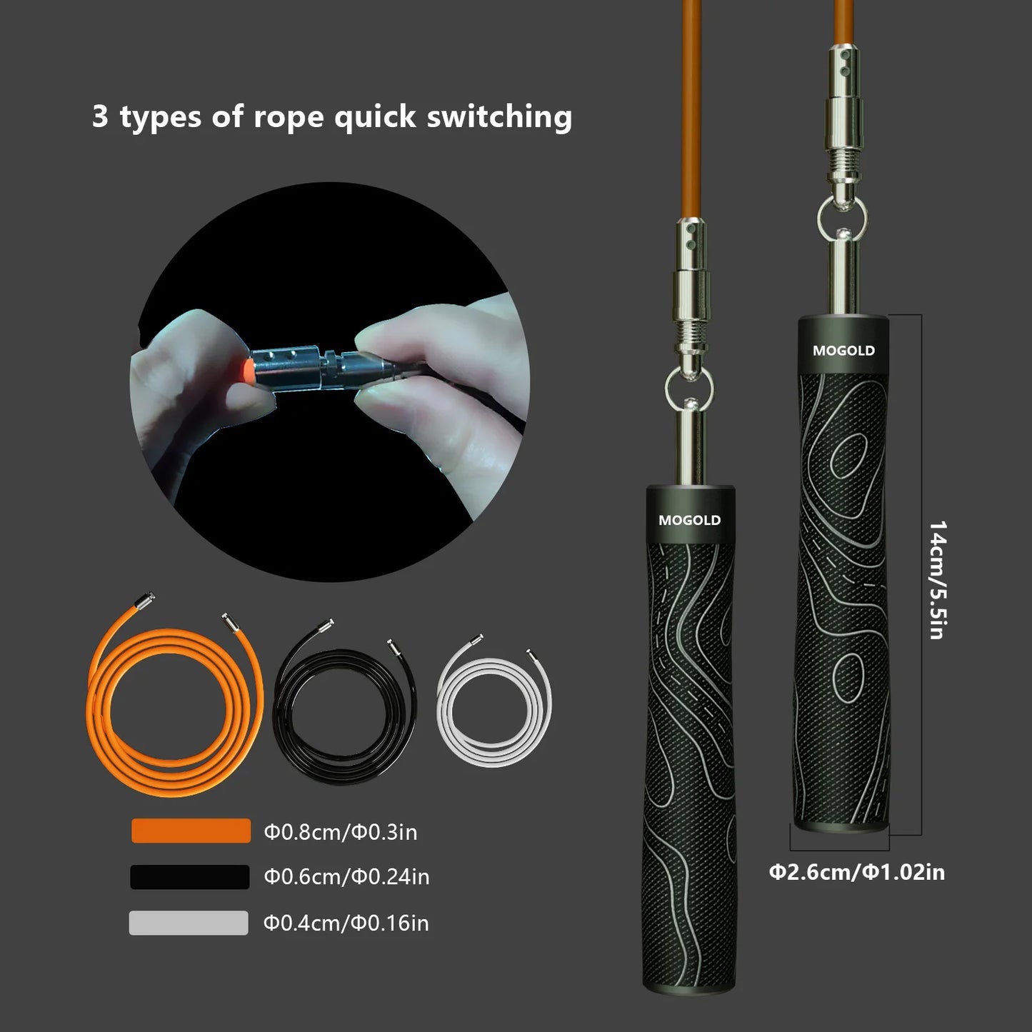 MOGOLD Black Design Jump Rope Kit - 3-in-1 Adjustable Ropes for Speed, Fitness & Power Training