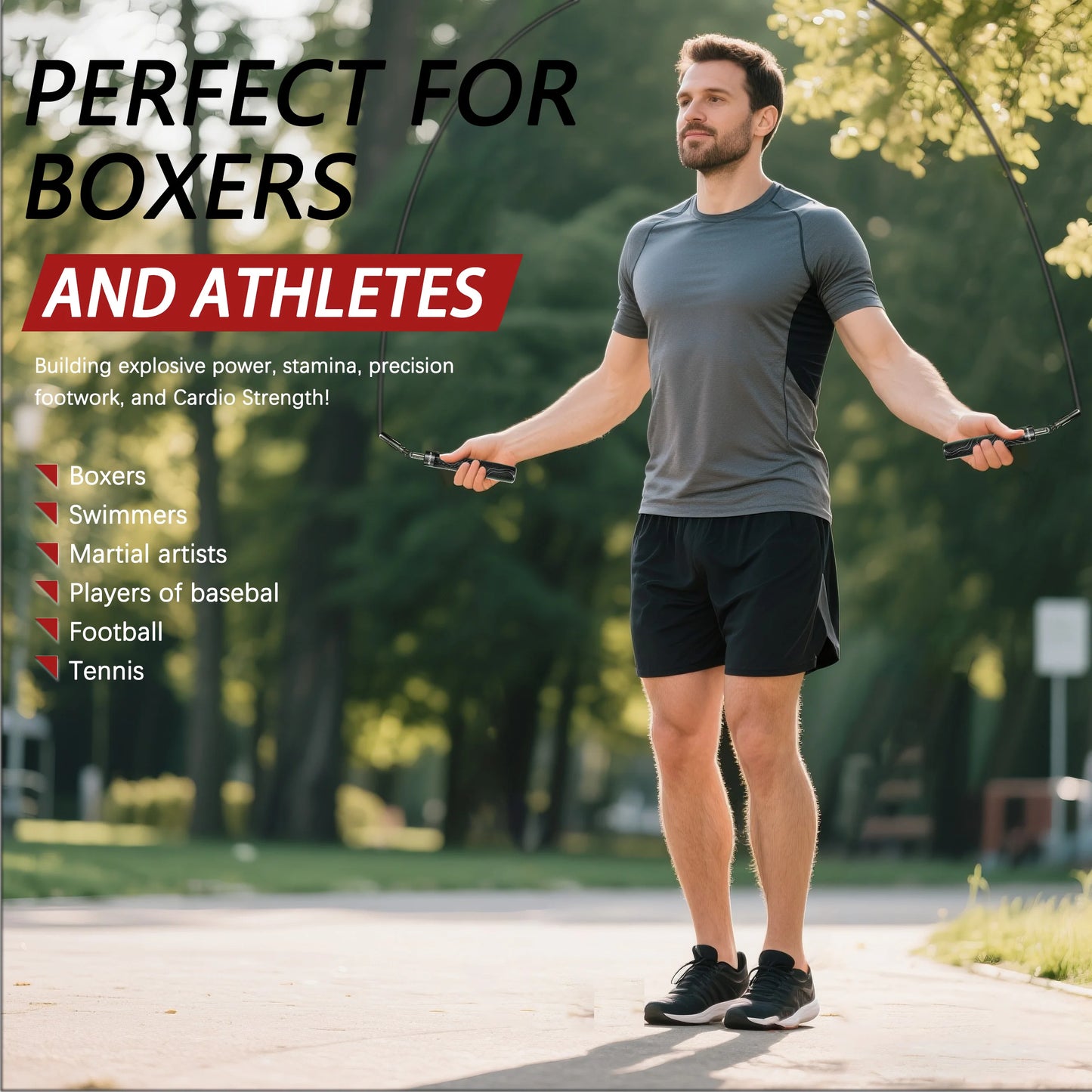 MOGOLD Black Design Jump Rope Kit - 3-in-1 Adjustable Ropes for Speed, Fitness & Power Training