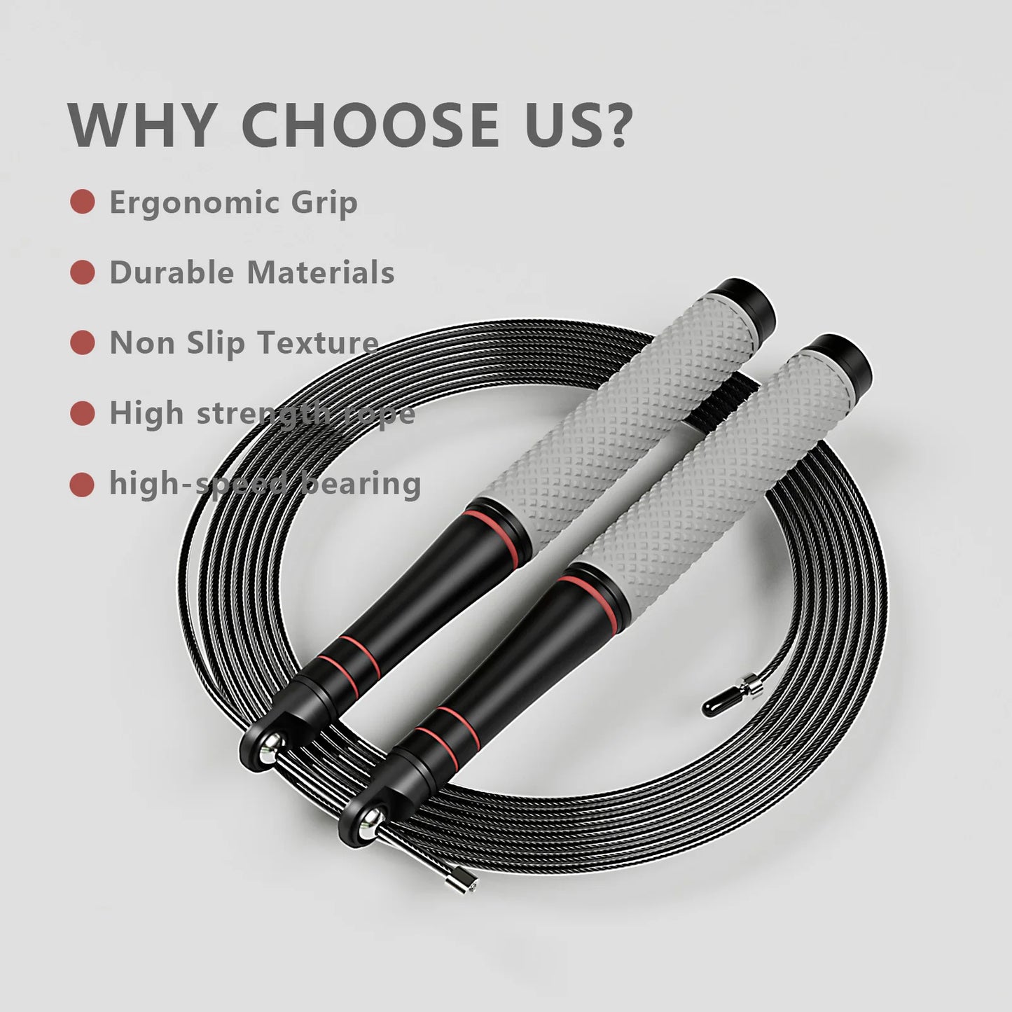 Atletic Aura Essential Speed Jump Rope | Adjustable Steel Cable for Cardio & HIIT | Red / Grey