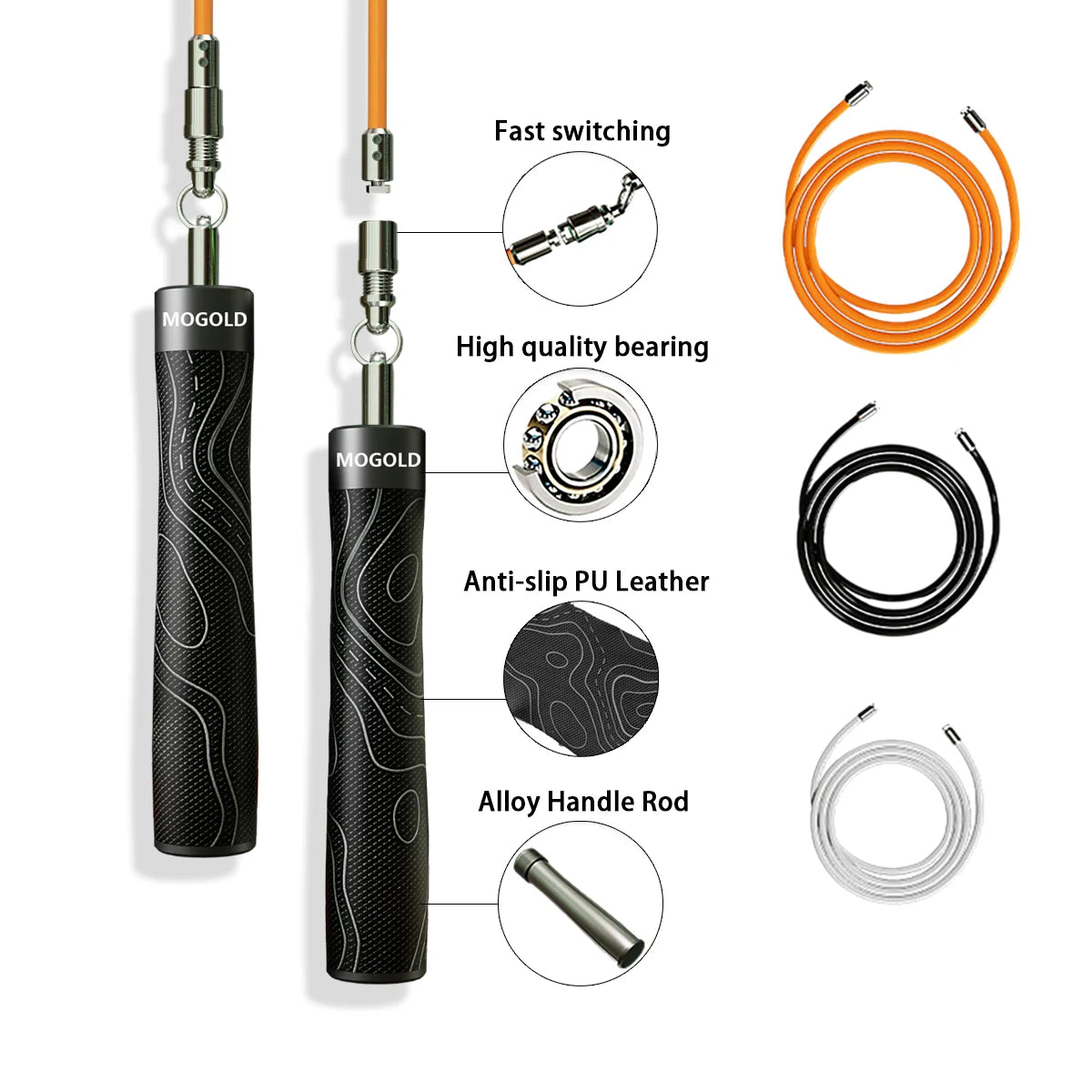 MOGOLD Black Design Jump Rope Kit - 3-in-1 Adjustable Ropes for Speed, Fitness & Power Training
