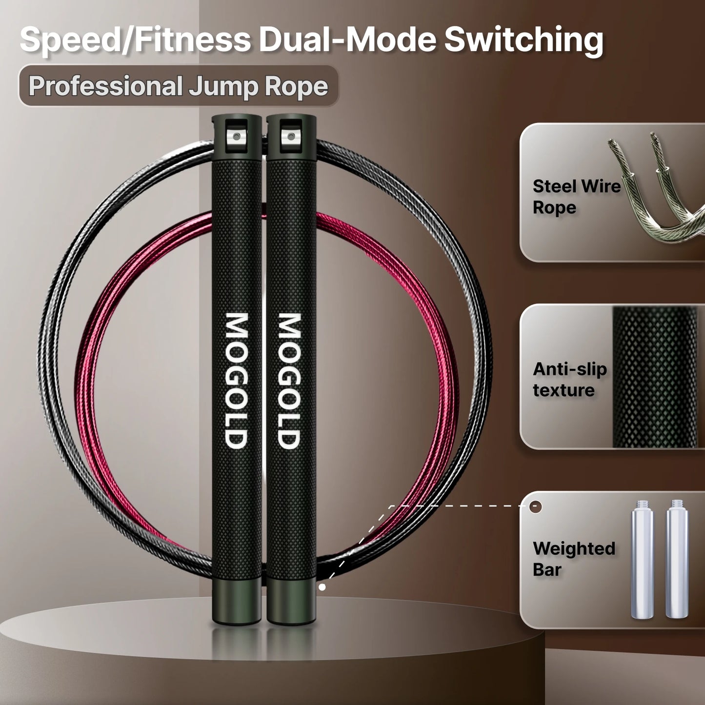 Atletic Aura Essential Speed Jump Rope | Adjustable Steel Cable for Cardio & HIIT | Red / Grey