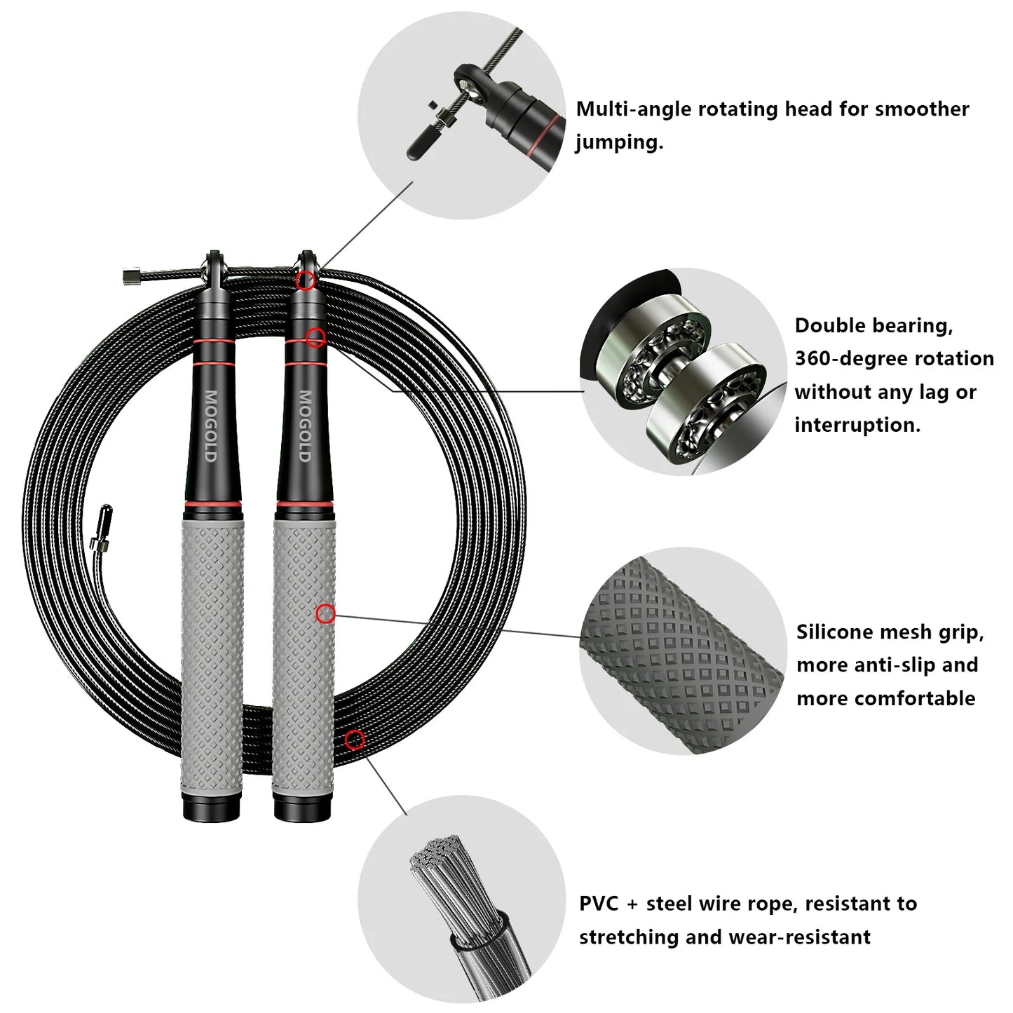 Atletic Aura Essential Speed Jump Rope | Adjustable Steel Cable for Cardio & HIIT | Red / Grey