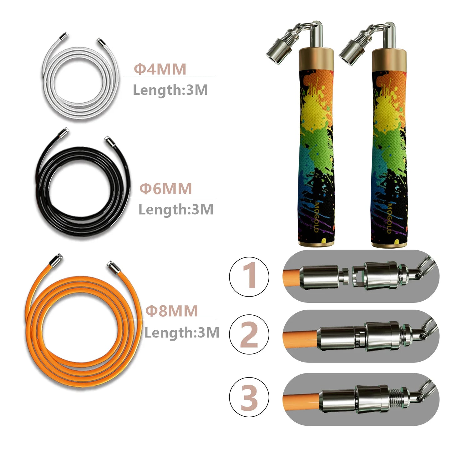 MOGOLD Graffiti Design Jump Rope Kit - 3-in-1 Adjustable Ropes for Speed, Fitness & Power Training