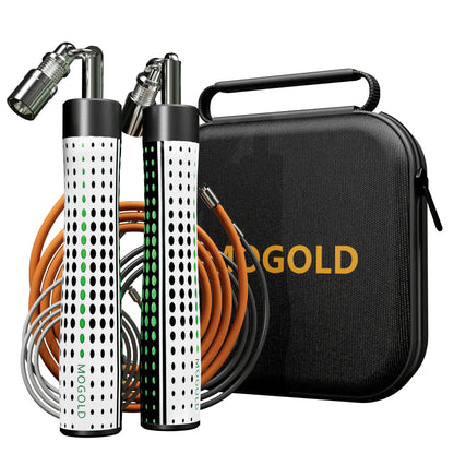 MOGOLD White Design Jump Rope Kit - 3-in-1 Adjustable Ropes for Speed, Fitness & Power Training