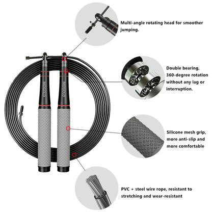 Atletic Aura Essential Speed Jump Rope | Adjustable Steel Cable for Cardio & HIIT | Red / Grey